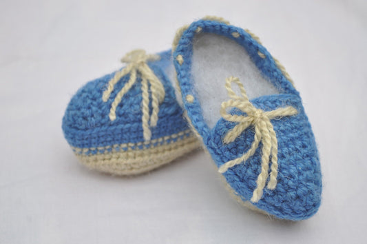 Hand Crocheted- Blue White Shoes
