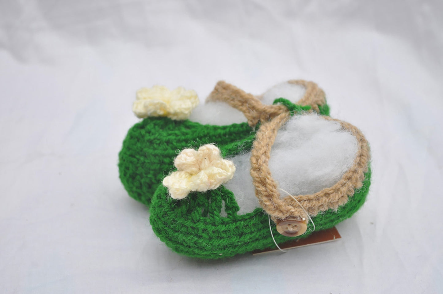 Hand Crocheted- Green Floral Booties