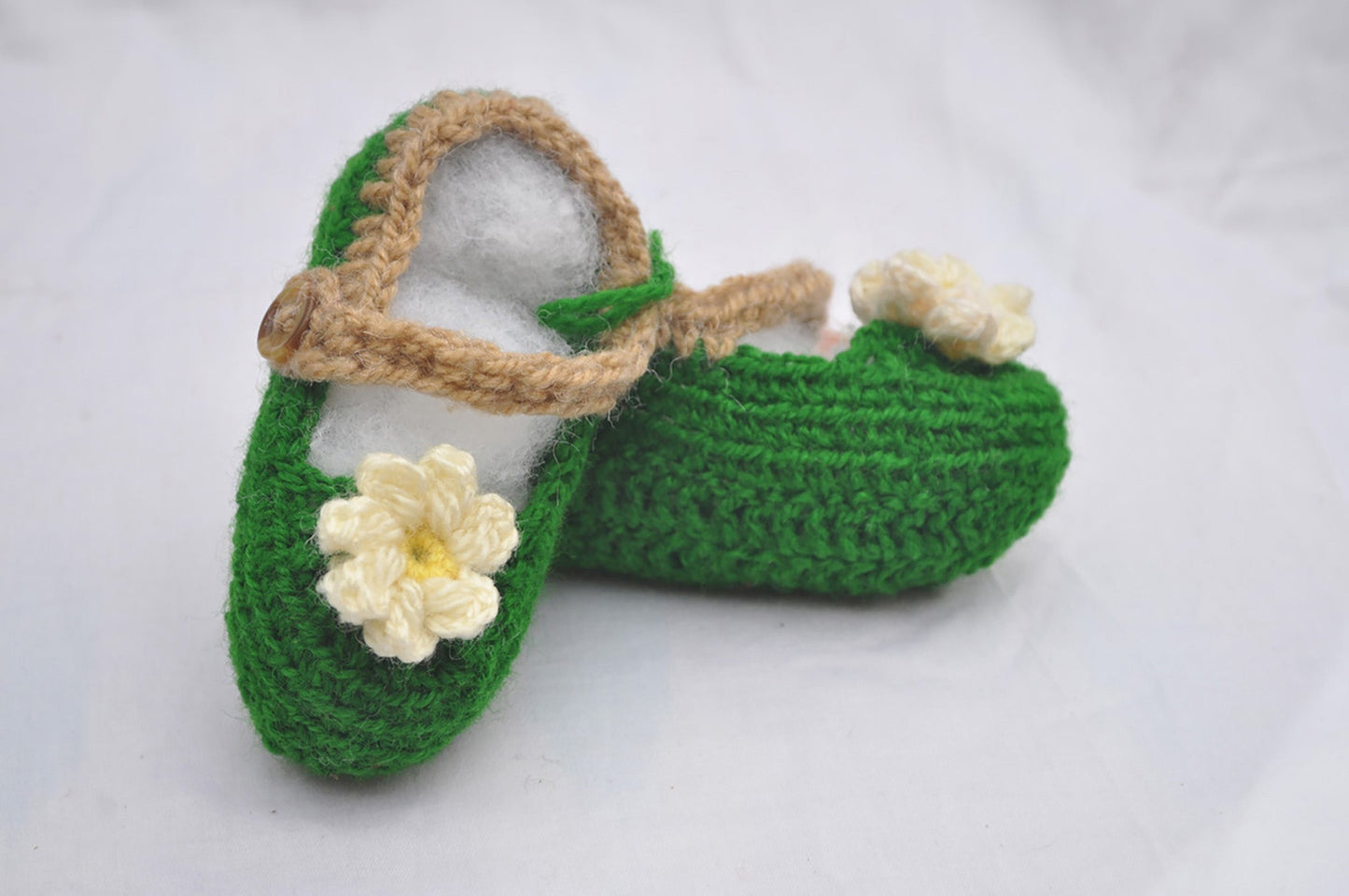 Hand Crocheted- Green Floral Booties