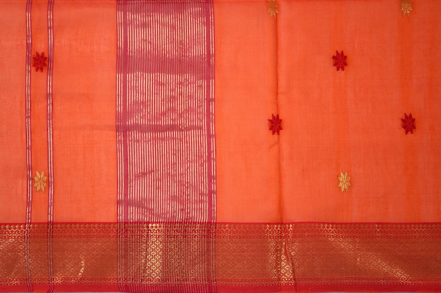 Citrouille Orange Maheshwari Handloom Sari (Fait sur commande)