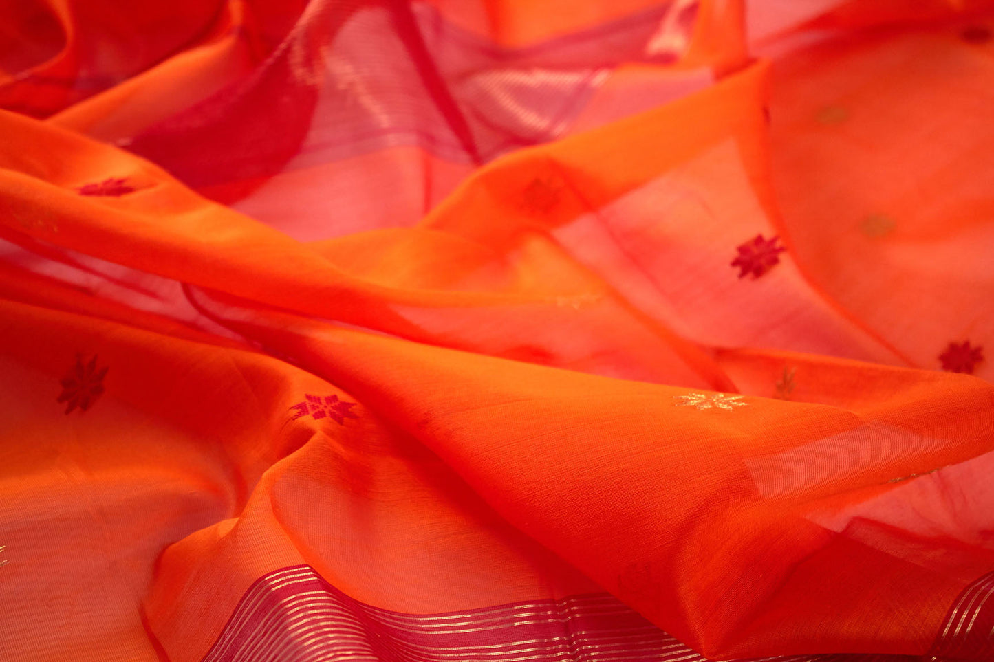 Citrouille Orange Maheshwari Handloom Sari (Fait sur commande)