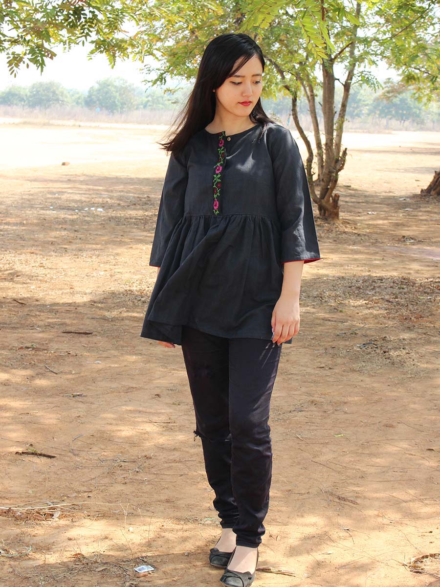 Hand Embroidery Top Black