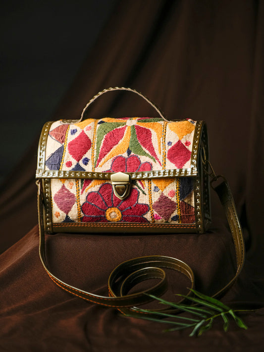 100% Pure Boho Chic Leather Banjara Embroidered Sling Bag