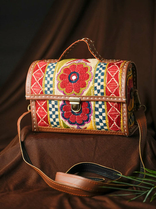 Love flowers 100% Pure Leather Banjara Embroidered Sling Bag