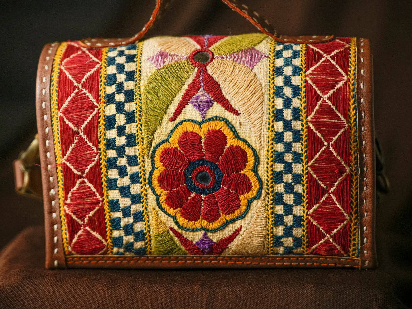 Love flowers 100% Pure Leather Banjara Embroidered Sling Bag