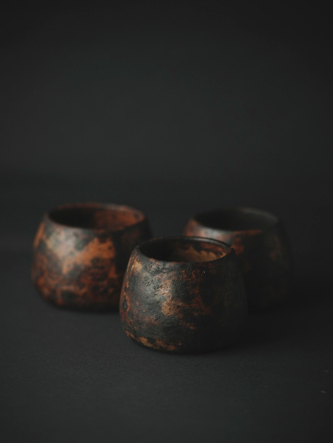 Black Pottery Fossil Tea Cups