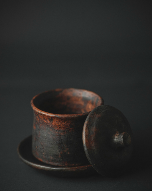 Black Pottery Tea Cup With Lid