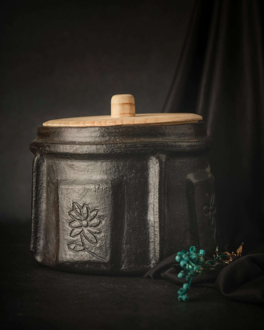 Longpi Black Pottery Stoneware Multi Utility Jar