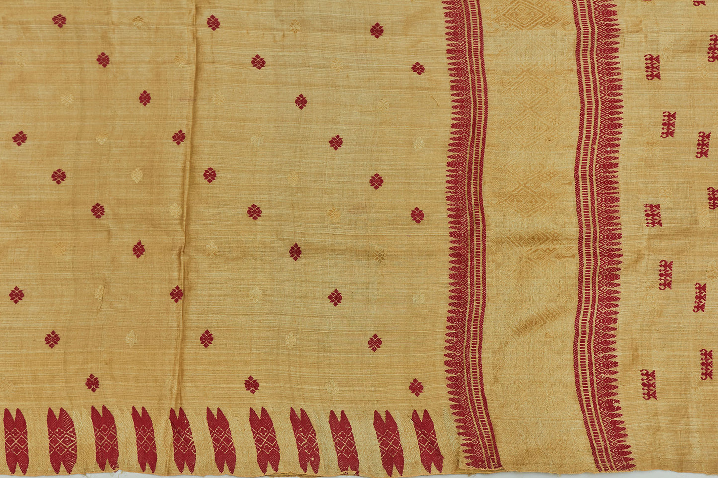 Gold & Red Assam Muga Handloom Silk Sari With Woven Border  (Made to order)
