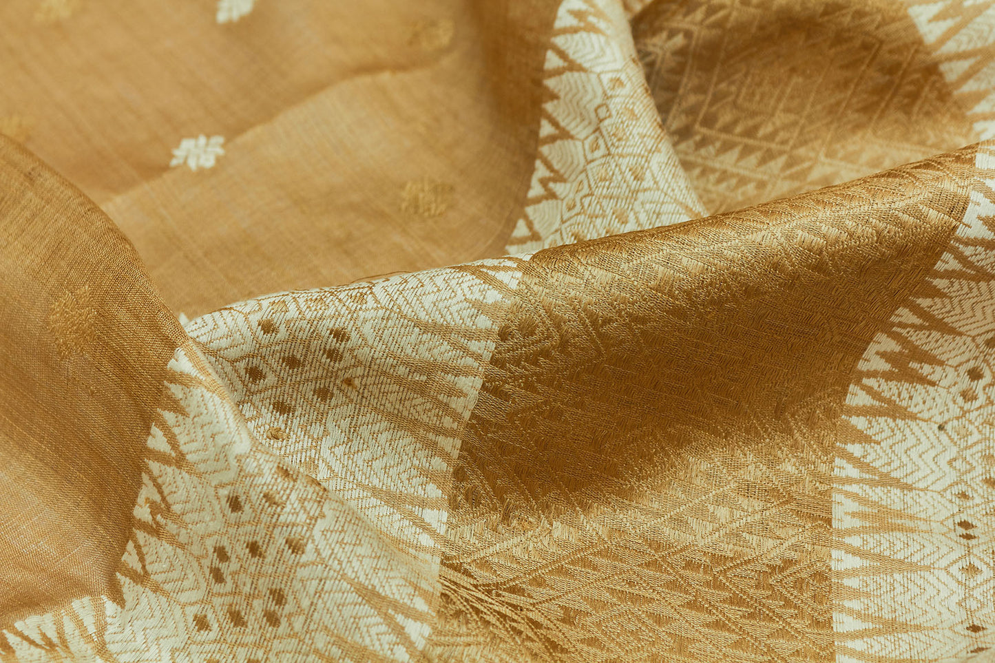 Golden Assam Muga Handloom Silk Sari With Woven Border  (Made to order)