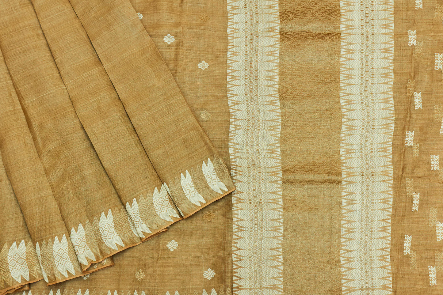 Golden Assam Muga Handloom Silk Sari With Woven Border  (Made to order)