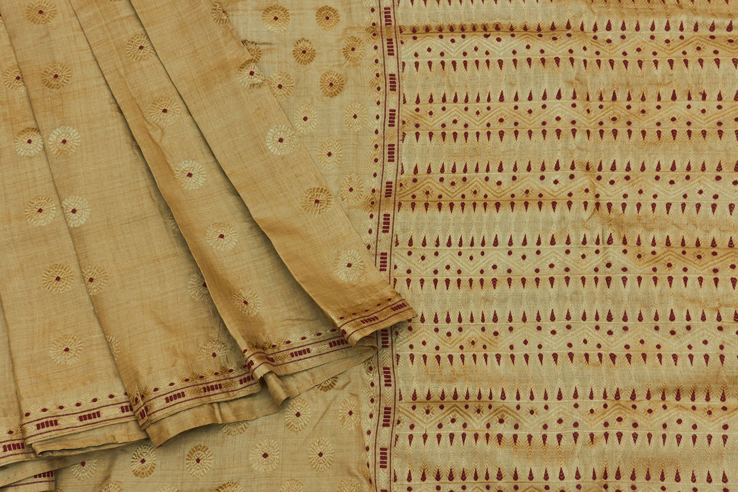 Golden Flower Assam Muga Handloom Silk Sari  (Made to order)