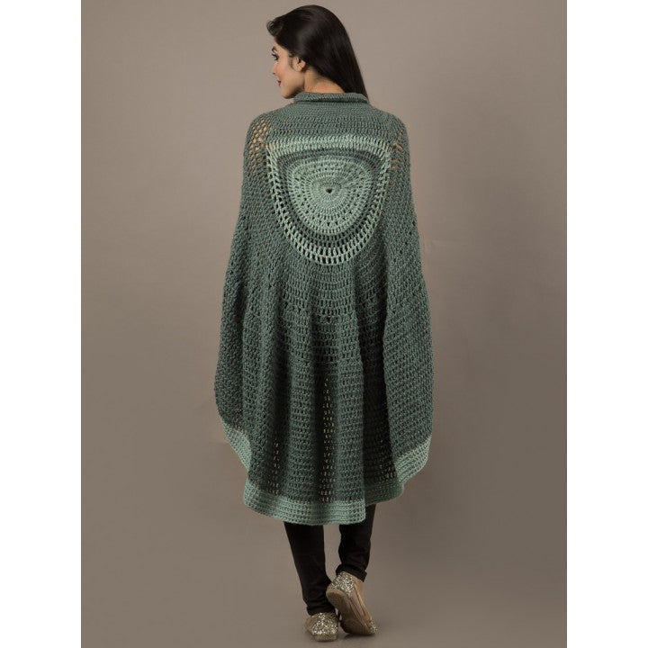 Hand Knitted Woollen Poncho- Blue