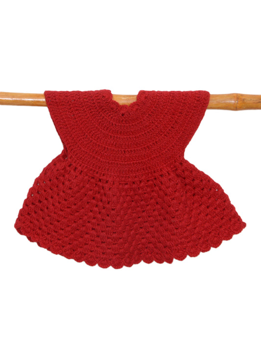 Hand Knitted Woollen Frock- Red