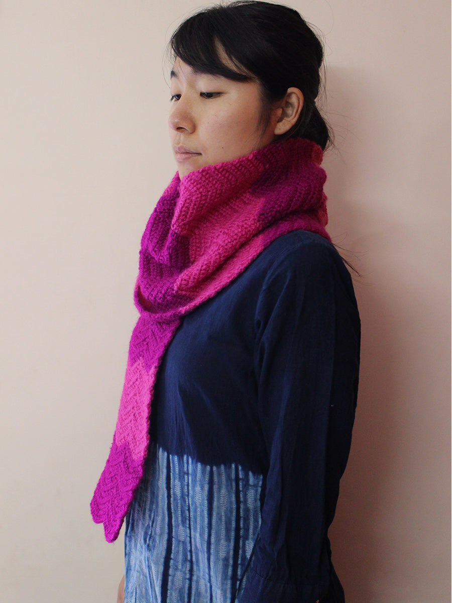 Hand Knitted Woollen Scarf- Dark Pink