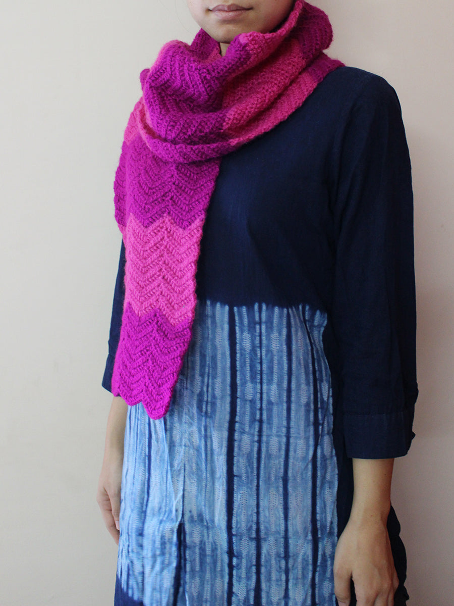 Hand Knitted Woollen Scarf- Dark Pink