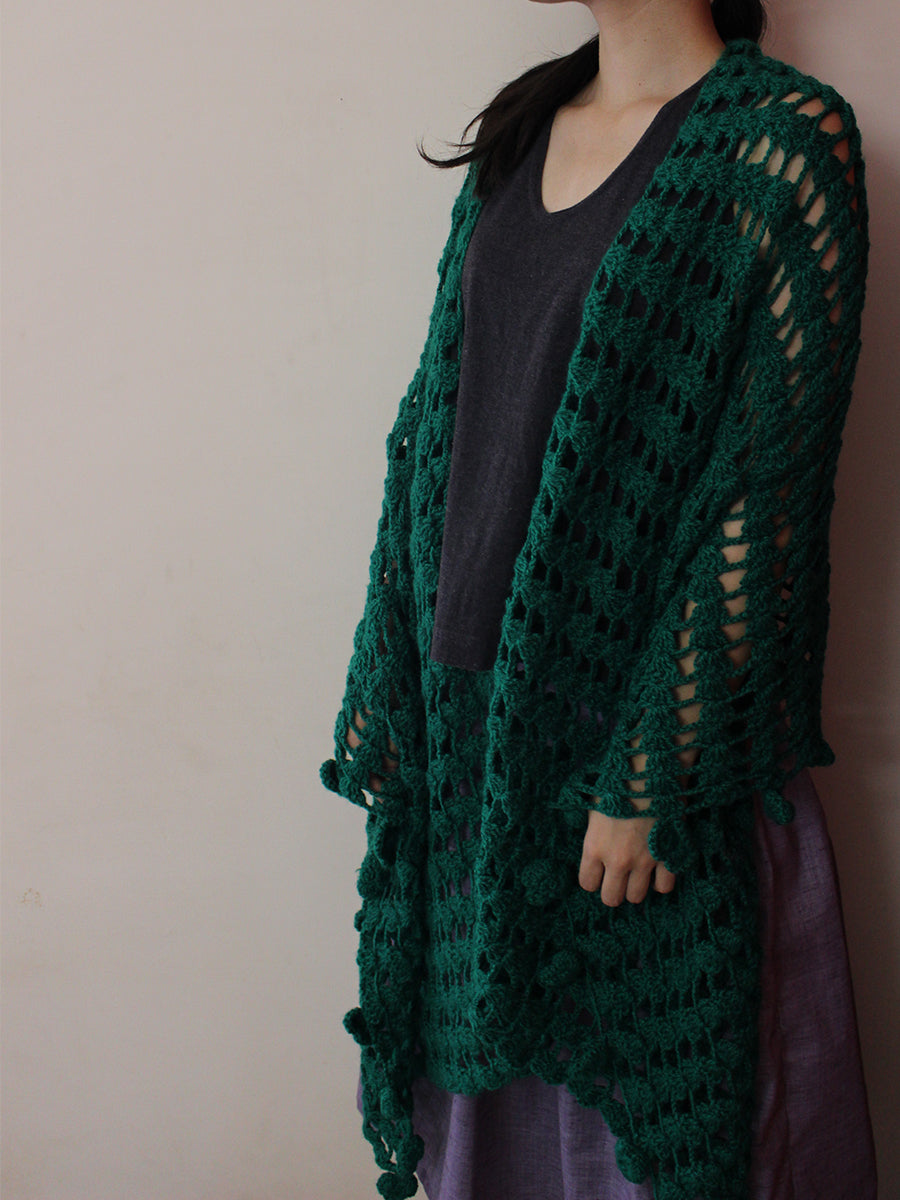 Hand Knitted Woollen Scarf- Dark Green