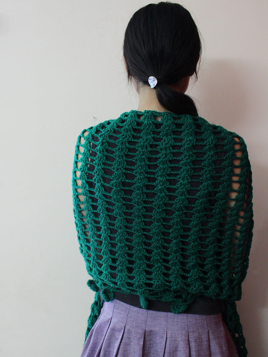 Hand Knitted Woollen Scarf- Dark Green