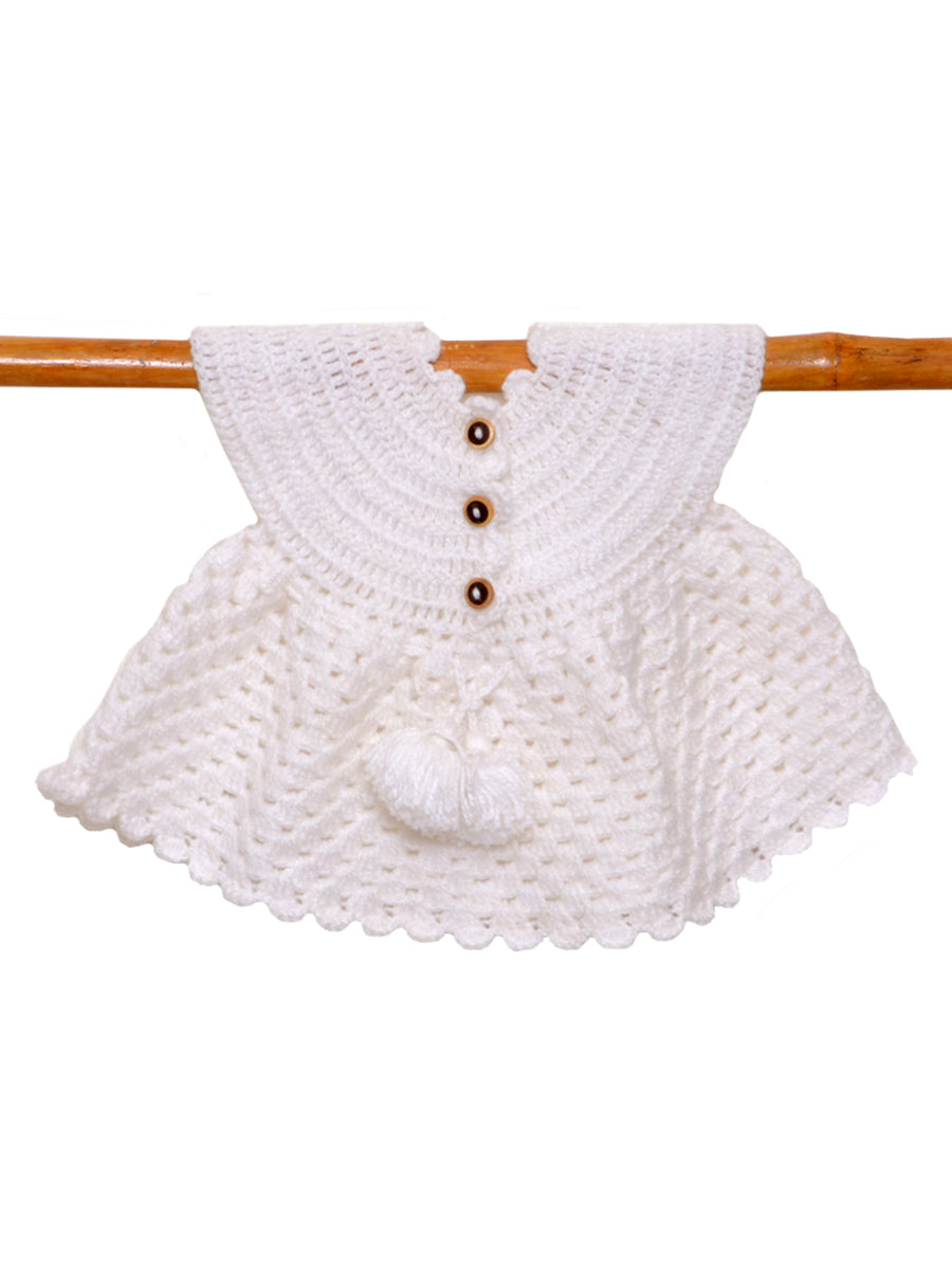 Hand Knitted Woollen Frock- White