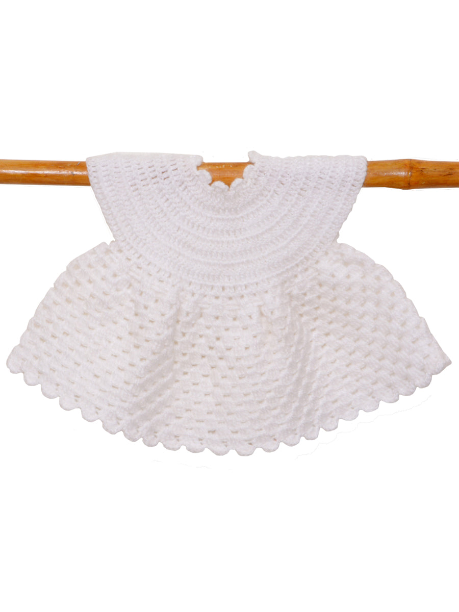 Hand Knitted Woollen Frock- White