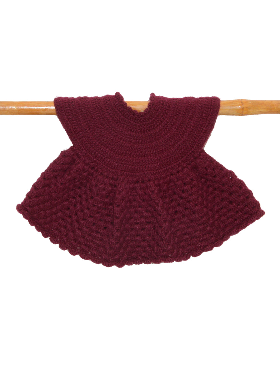 Hand Knitted Woollen Frock- Wine