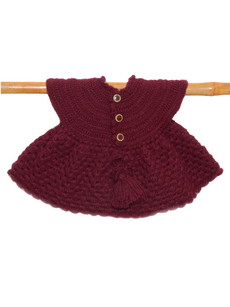 Hand Knitted Woollen Frock- Wine